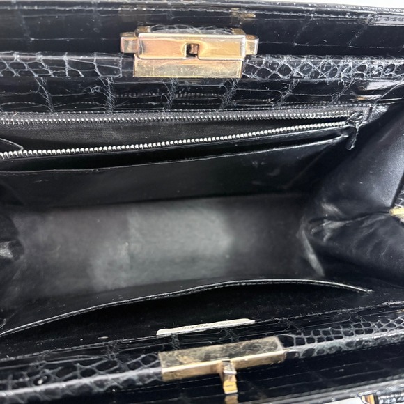 VTG Fratelli Righini Venezia Black Crocodile Embossed Leather Purse Bag Mob Wife - Picture 8 of 10